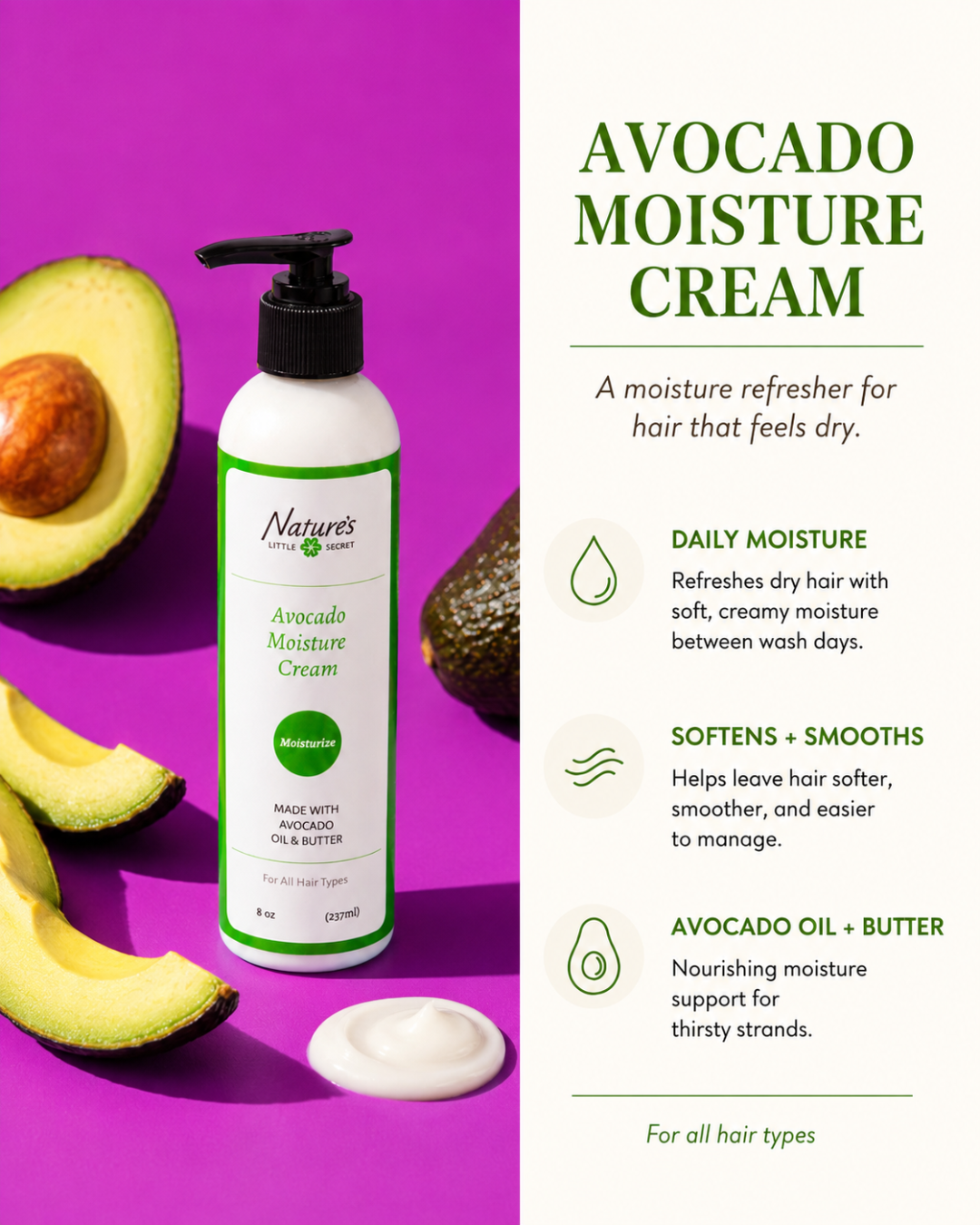 AVOCADO MOISTURE CREAM - Nature's Little Secret LLC